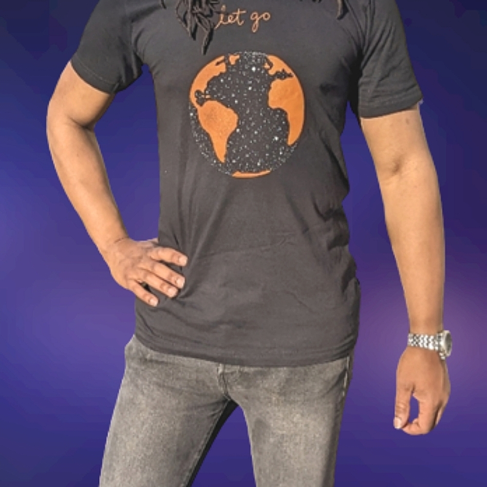 Relisting Soon! Serengetee Let Go Earth Men's Tee Shirt Black and Orange
